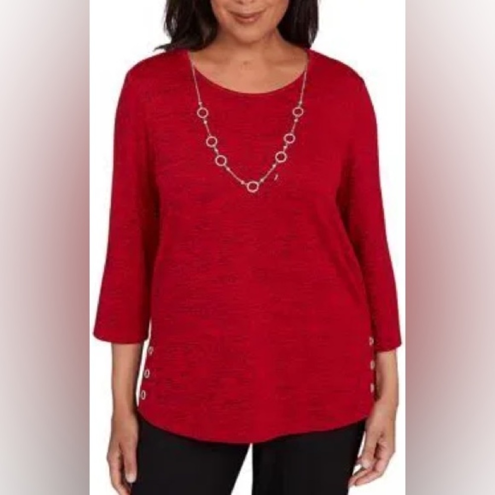 Alfred Dunner Melange Side Button Blouse with Necklace